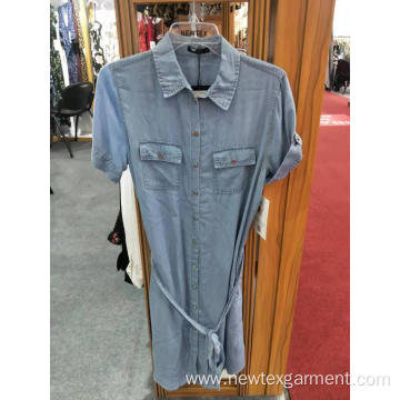 New Shirt-Style Slim Short-Sleeve Denim Ladies Dress